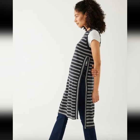 Mer Sea Anywhere Tunic Open Sides Navy Blue Stripes Women's Small/Medium - Picture 2 of 10